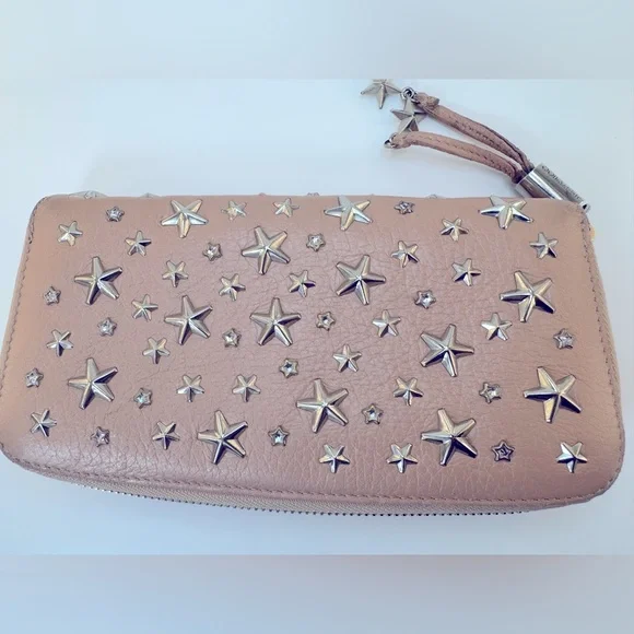 Jimmy Choo Crystal Filipa Star Studded Pink Long Wallet Rare Authentic Choo - Picture 7 of 13